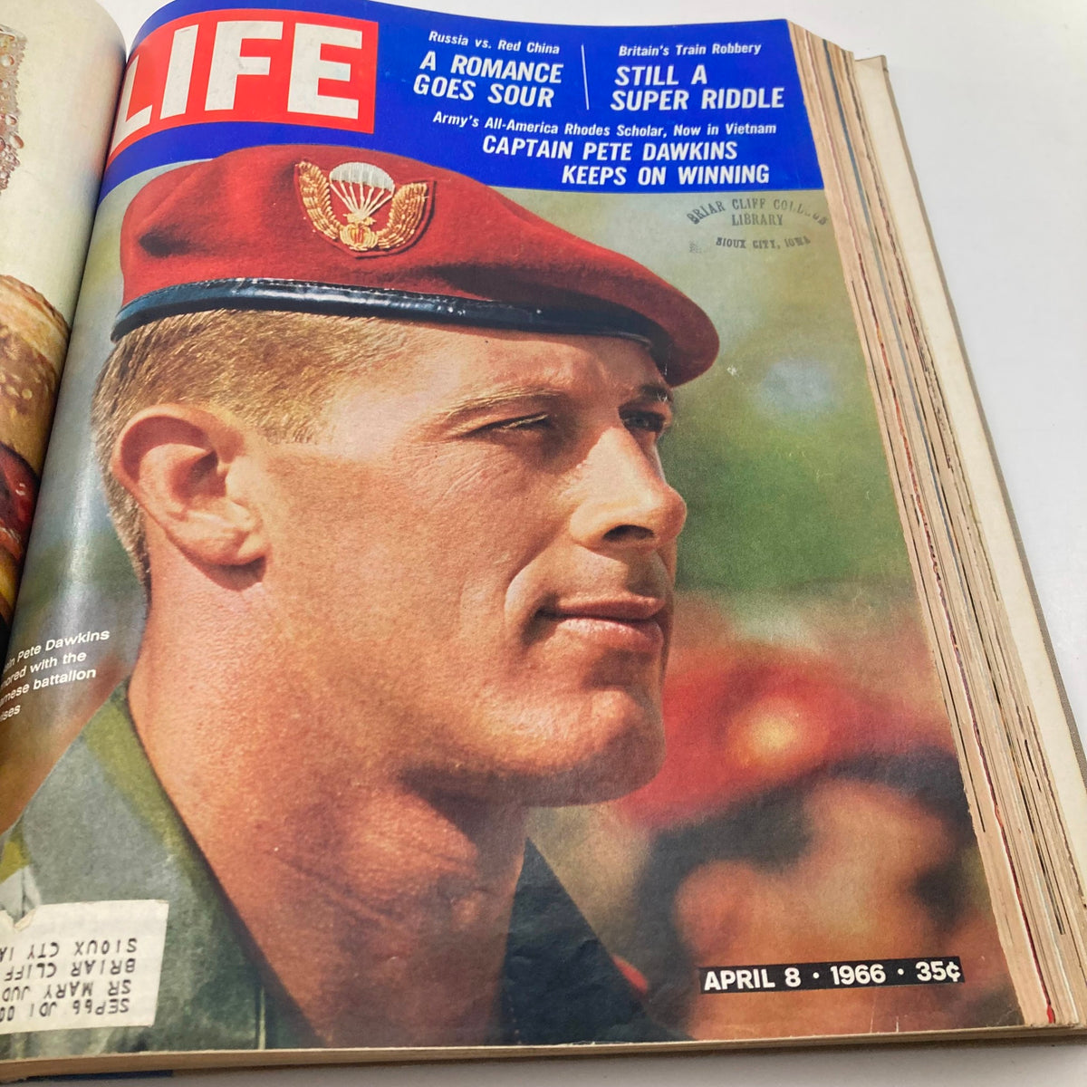 Cover of the VTG 1966 Bound Life Magazine highlighting Captain Pete Dawkins, an Army Rhodes Scholar, with a focus on military culture during the Vietnam War.