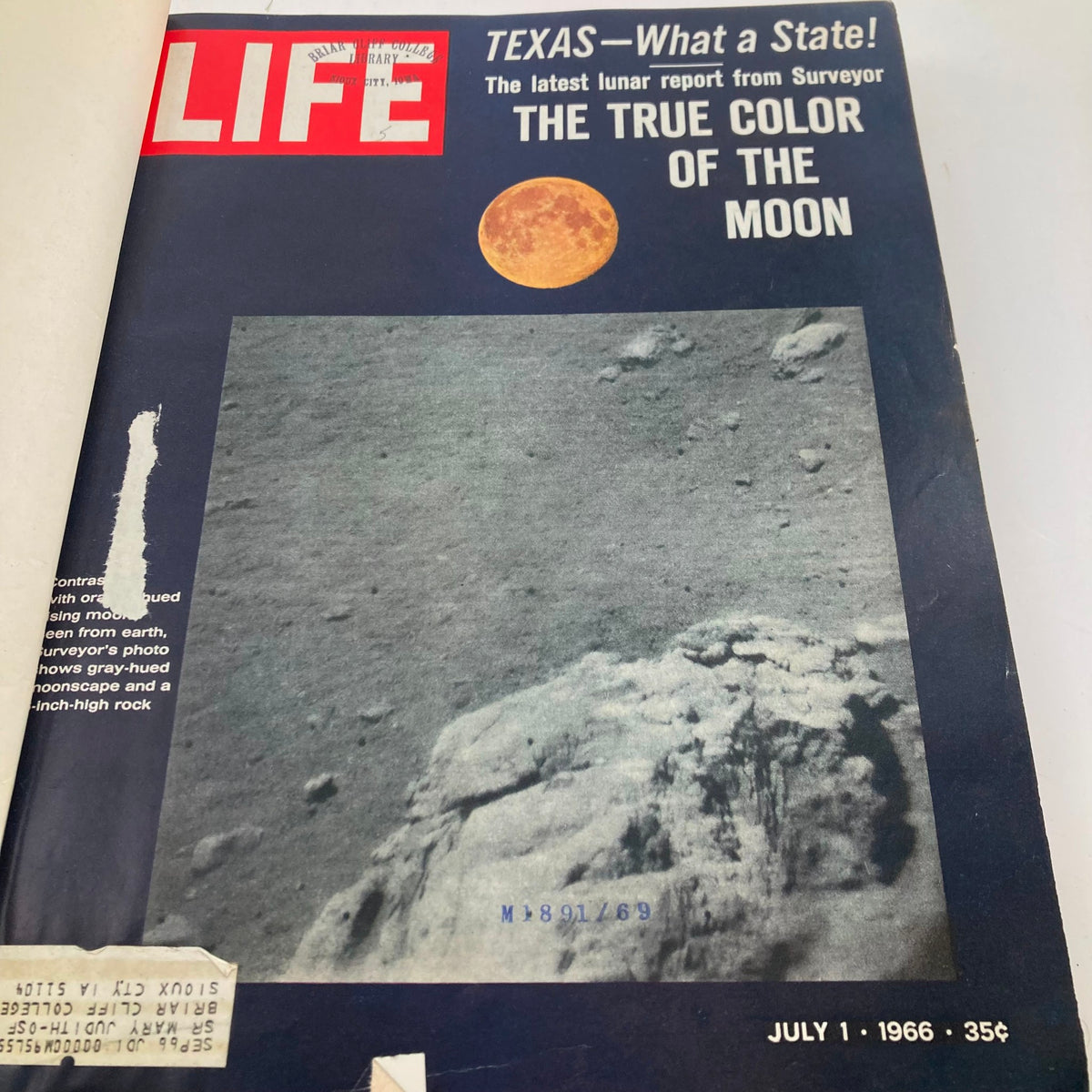 Cover of the July 1, 1966 issue of the VTG 1966 Bound Life Magazine showcasing the lunar surface with the title 'The True Color of the Moon'.