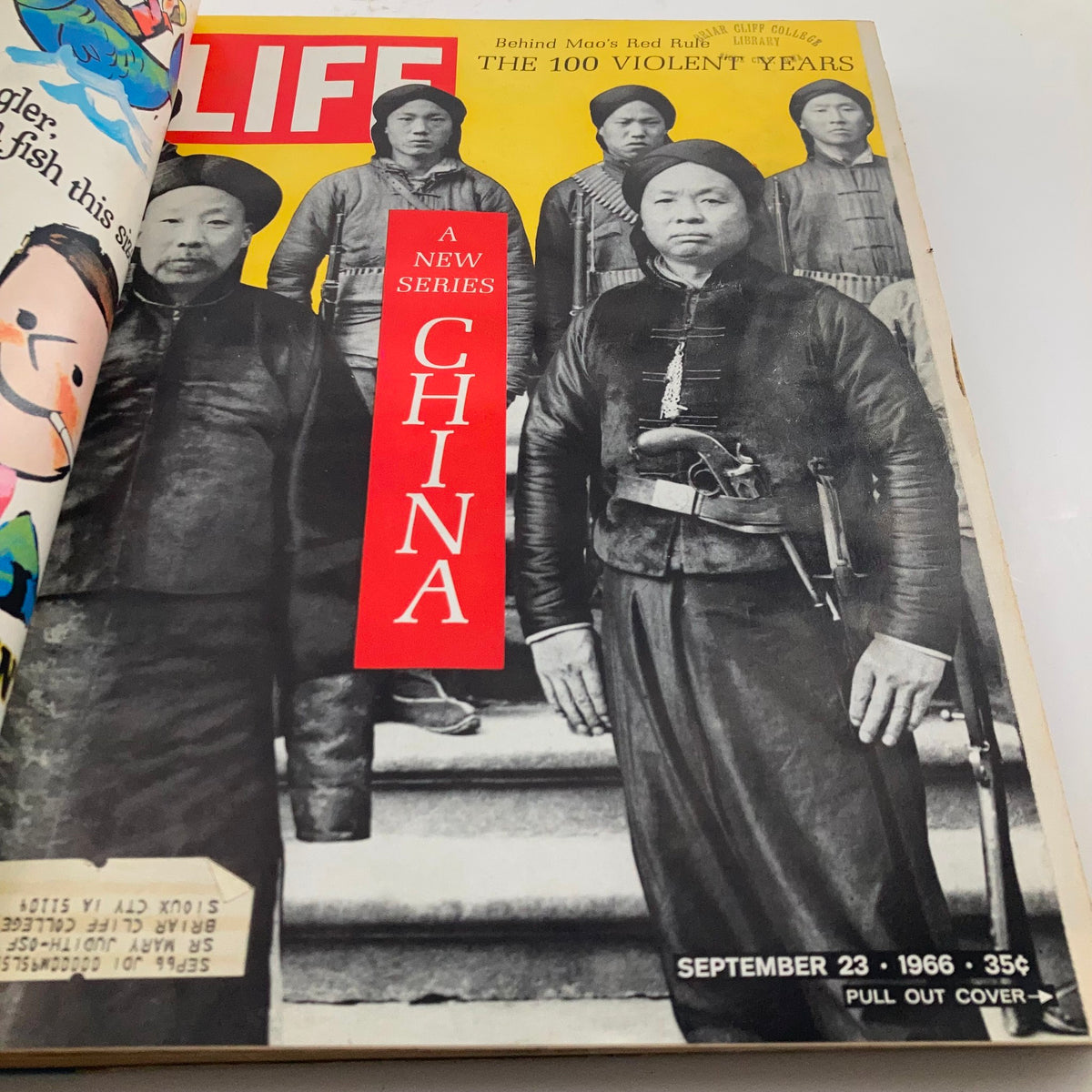 Cover of VTG 1966 Bound Life Magazine discussing China's violent history with a historical photograph, dated September 23, 1966.