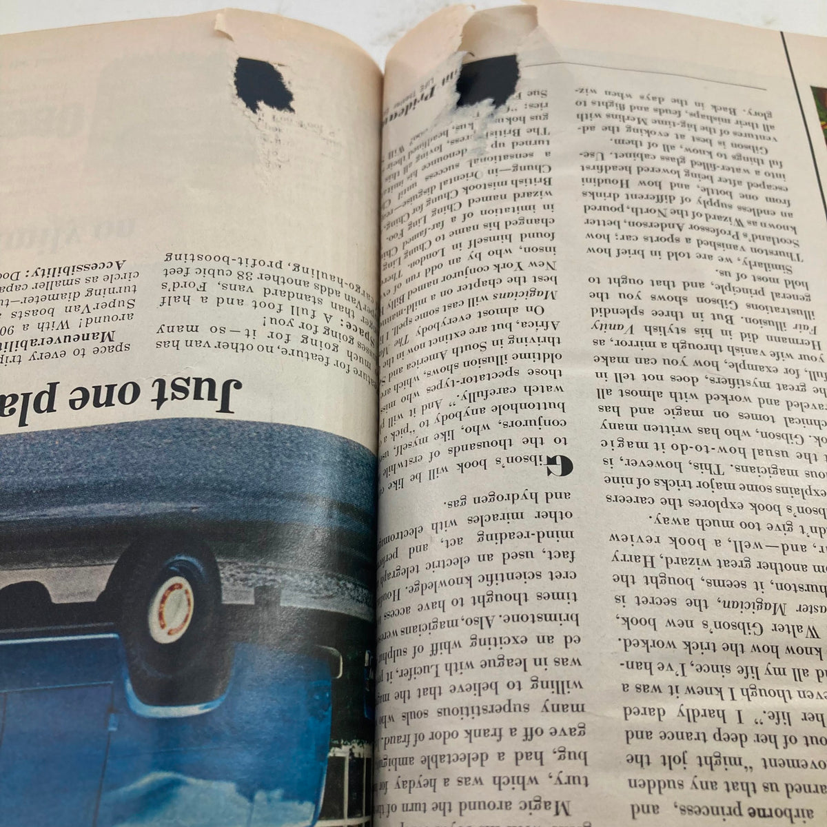 Inside page of VTG 1966 Bound Life Magazine showing an article with text about various topics, partially torn.
