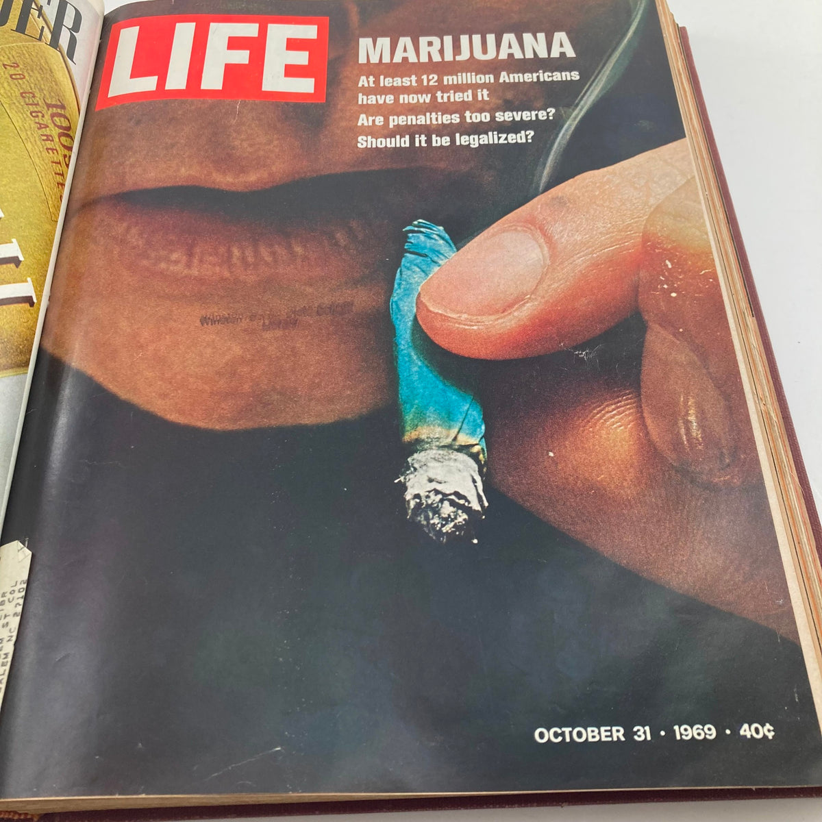 VTG 1969 Bound Life Magazine cover featuring the October 31 issue on marijuana legalization, highlighting the social impact and discussions of the era.