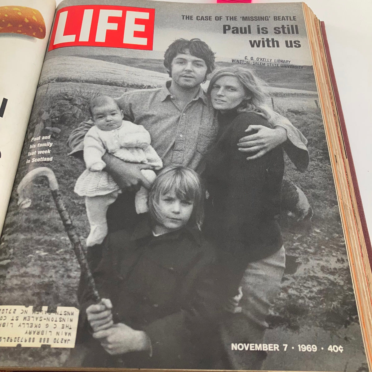 VTG 1969 Bound Life Magazine cover showcasing the November 7 issue with Paul McCartney and family, addressing the case of the 'missing' Beatle.