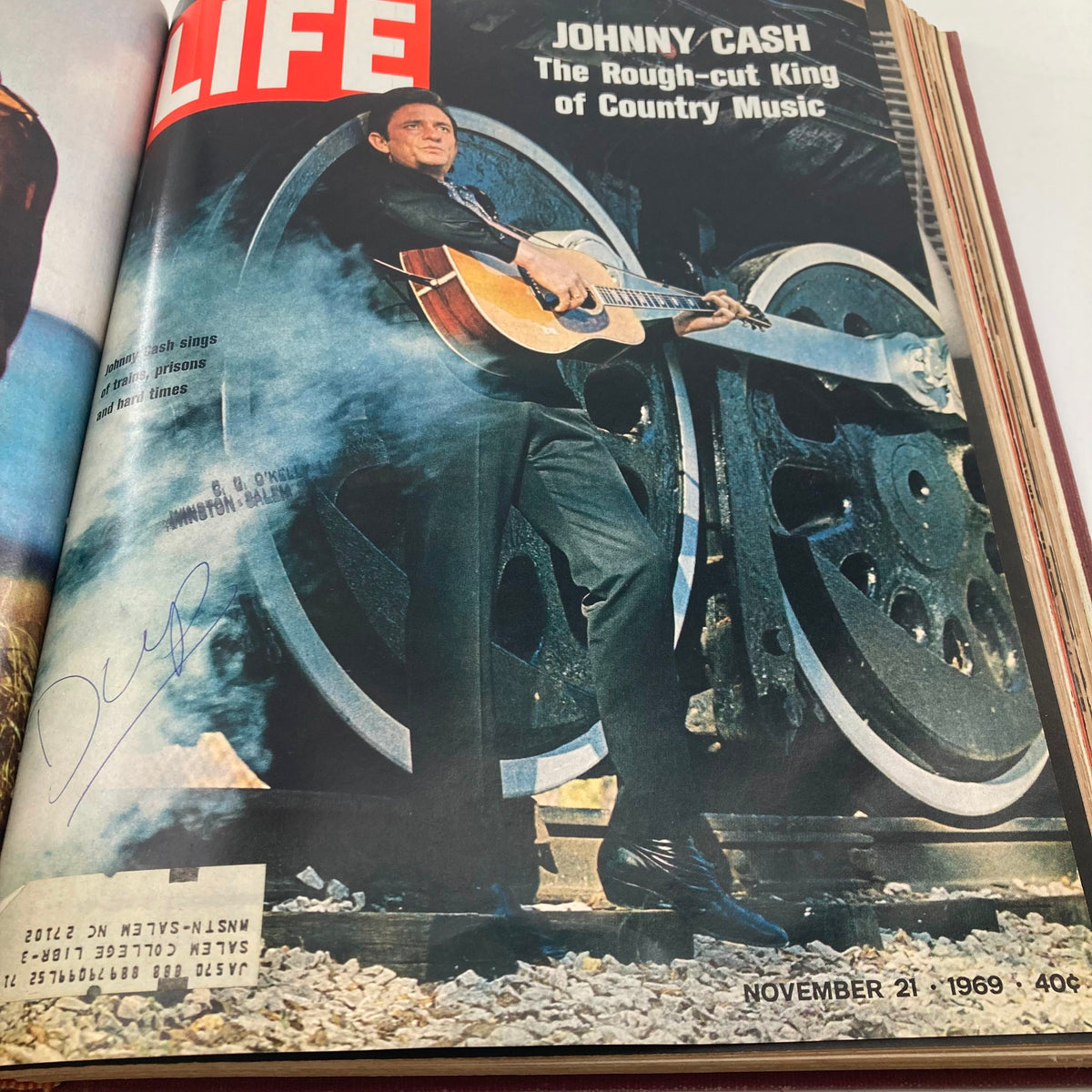 VTG 1969 Bound Life Magazine cover from the November 21 issue highlighting Johnny Cash, the King of Country Music, against an industrial background.