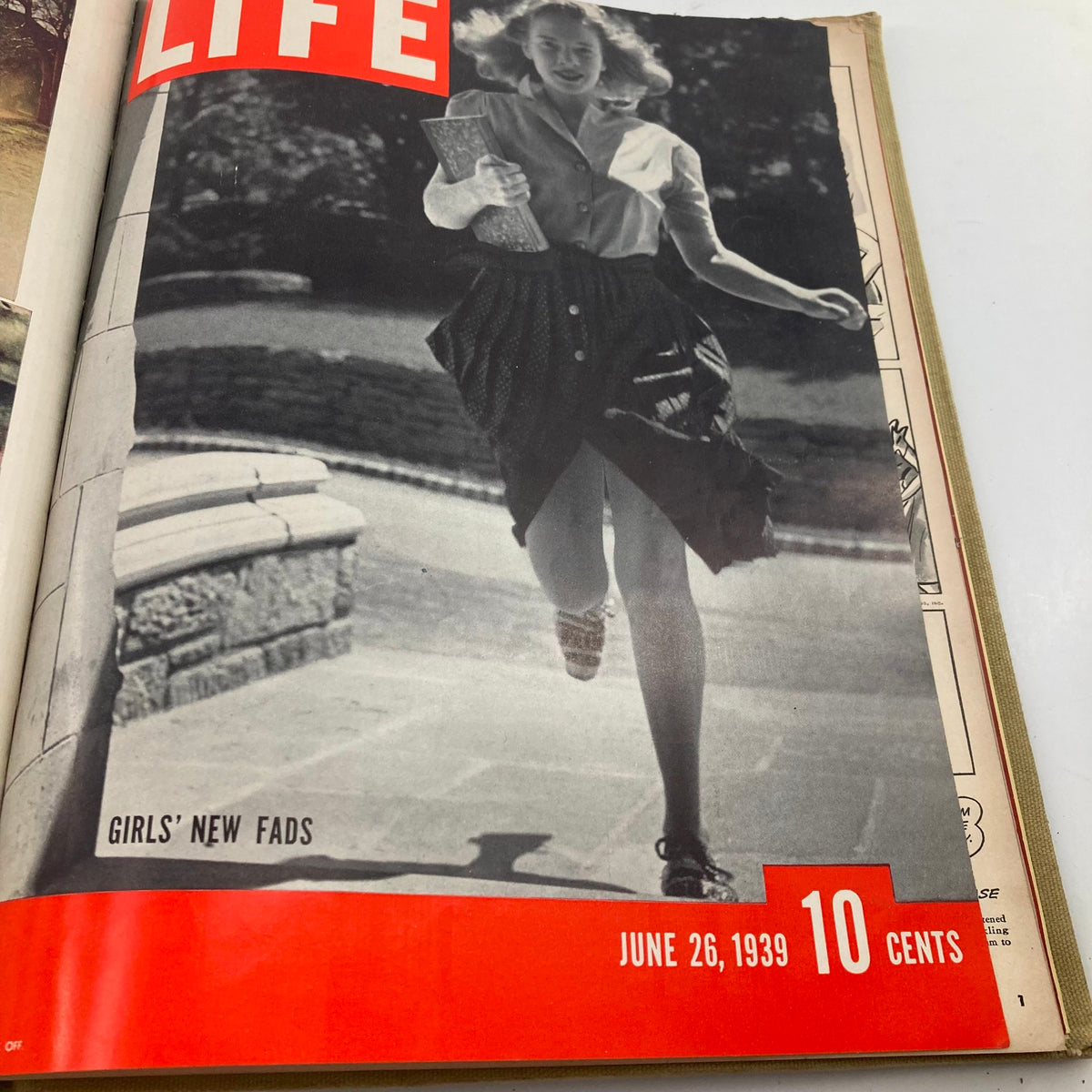Cover of VTG 1939 Bound Life Magazine displaying a young woman in motion with the title 'Girls' New Fads' from June 26, 1939.