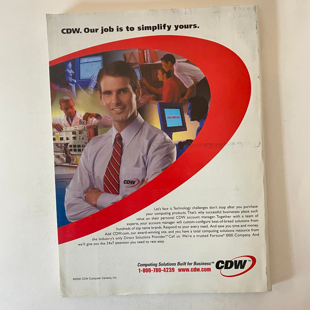 Fortune Magazine December 18, 2000 cover featuring an advertisement for CDW, showcasing a professional in a business setting, and emphasizing technology solutions for enterprises.
