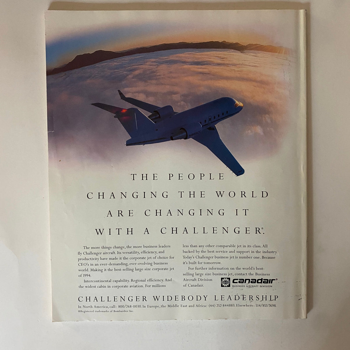 Back cover of the June 12, 1995 Fortune Magazine, showcasing an advertisement for the Challenger Widebody business aircraft.