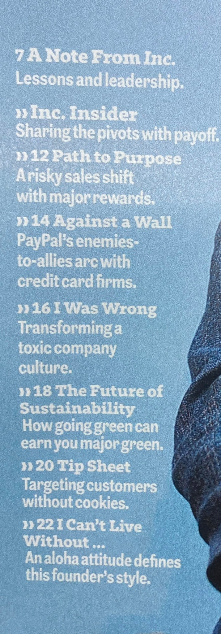 An interior page of Inc. Magazine November 2021 displaying sections titled 'A Note From Inc.', 'Inc. Insider', and various articles focusing on leadership and business strategies.