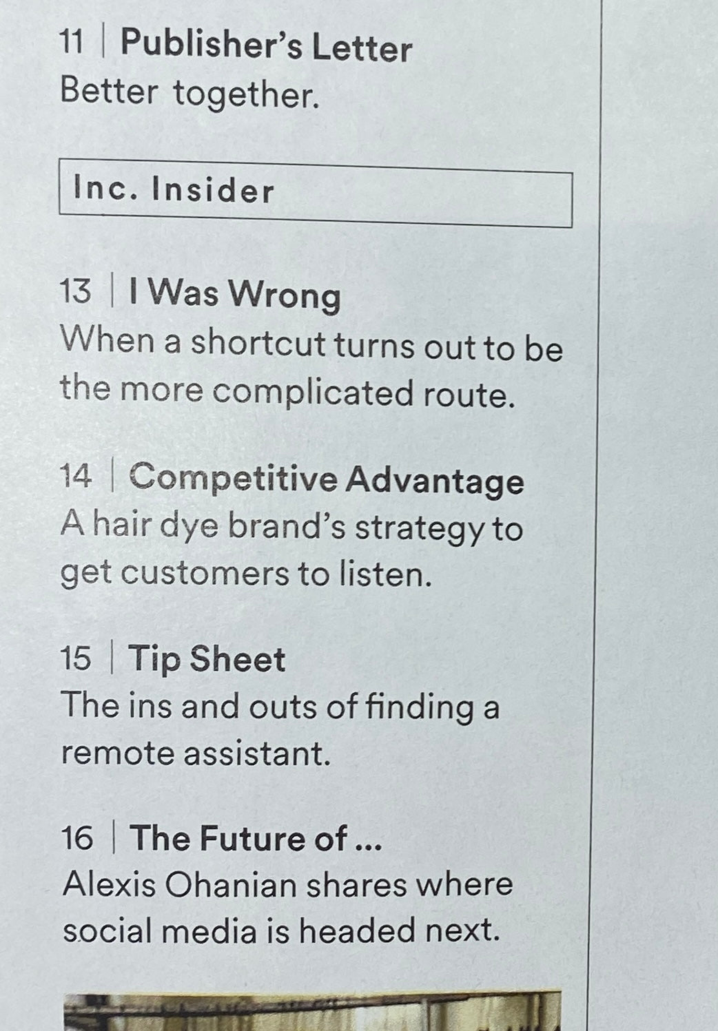 Page from Inc. Magazine March 2023 featuring the Publisher's Letter, sections titled 'I Was Wrong', 'Competitive Advantage', and 'Tip Sheet', highlighting insights on entrepreneurship by Shaquille O'Neal.