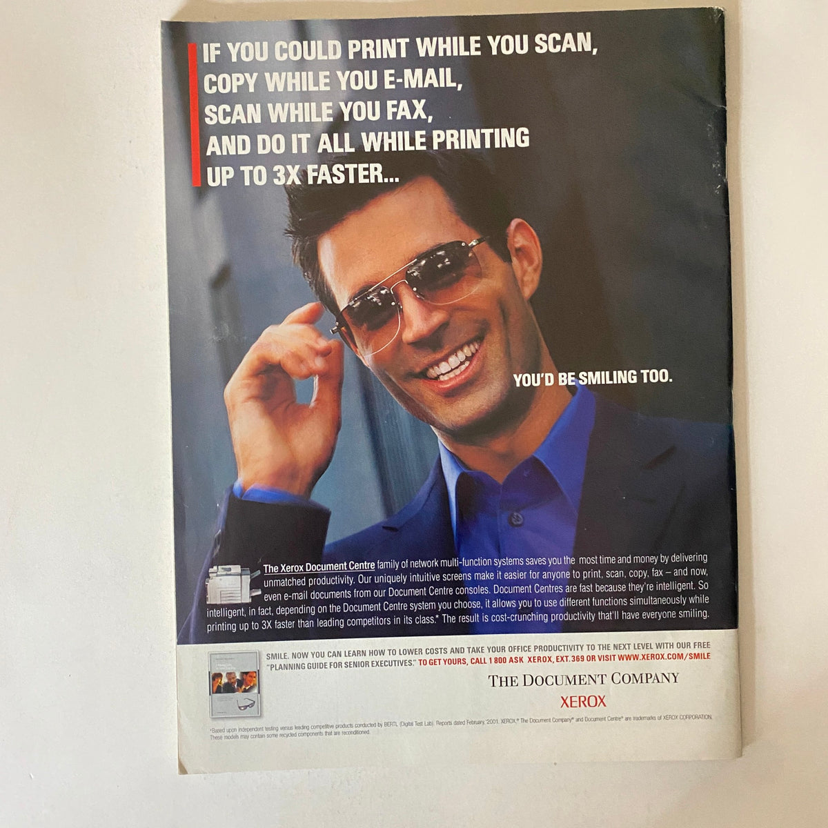 Back cover of BusinessWeek Magazine September 24, 2001 featuring an advertisement for Xerox, highlighting document printing and scanning technology.