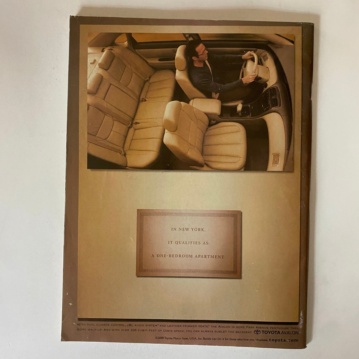 Back cover of BusinessWeek Magazine September 10, 2001 displaying an advertisement for Toyota Avalon, highlighting its spacious interior.