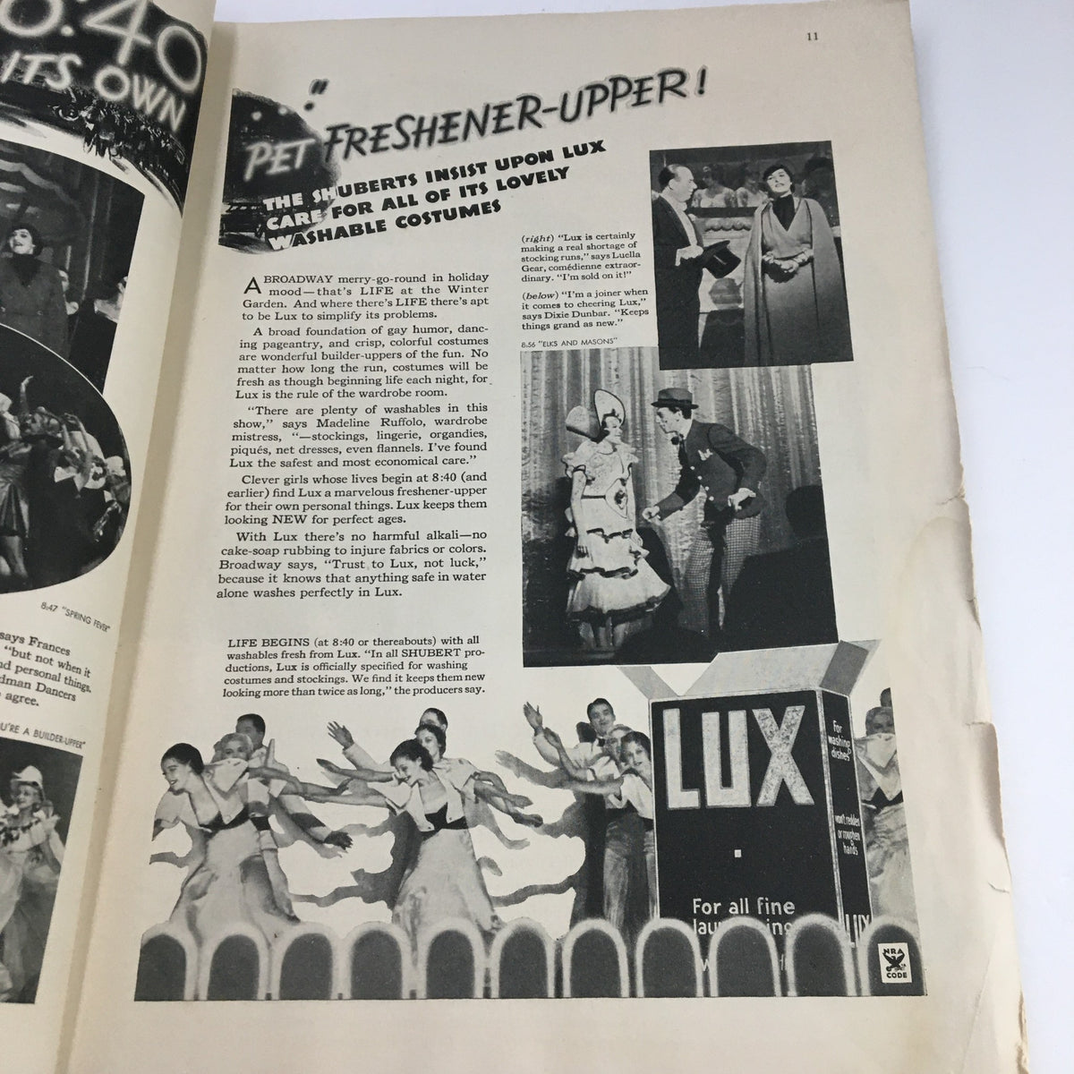 Advertisement page from The New Yorker Magazine October 13 1934 emphasizing Lux fabric care products, highlighting cultural advertising trends of the era.