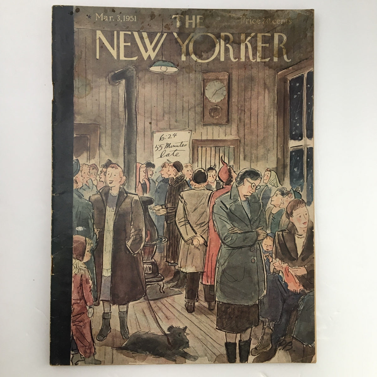 Cover of The New Yorker Magazine March 3 1951 featuring a scene of people in a crowded room, illustrated by Perry Barlow.