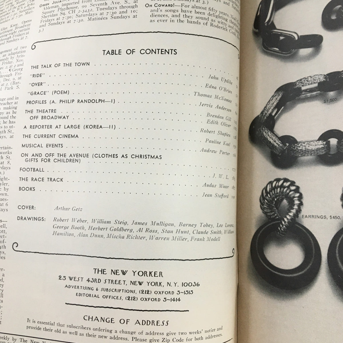 Inside page of The New Yorker Magazine December 2 1972 displaying the table of contents, illustrating magazine structure and content created by Arthur Getz.