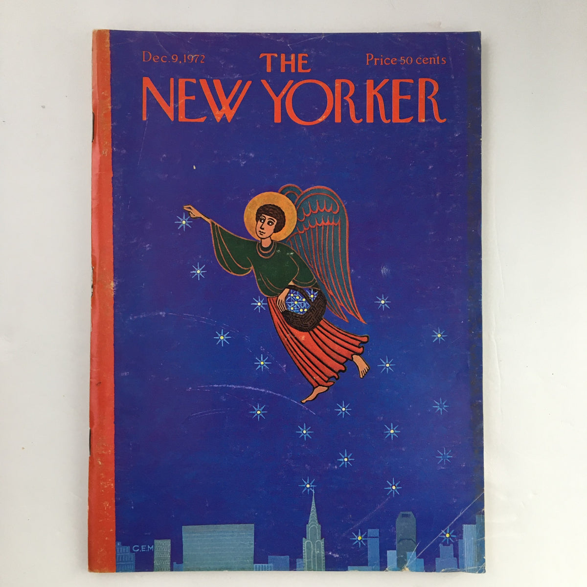 The New Yorker Magazine December 9 1972 Full Cover featuring an angel character against a blue background with stars, designed by Charles E. Martin.