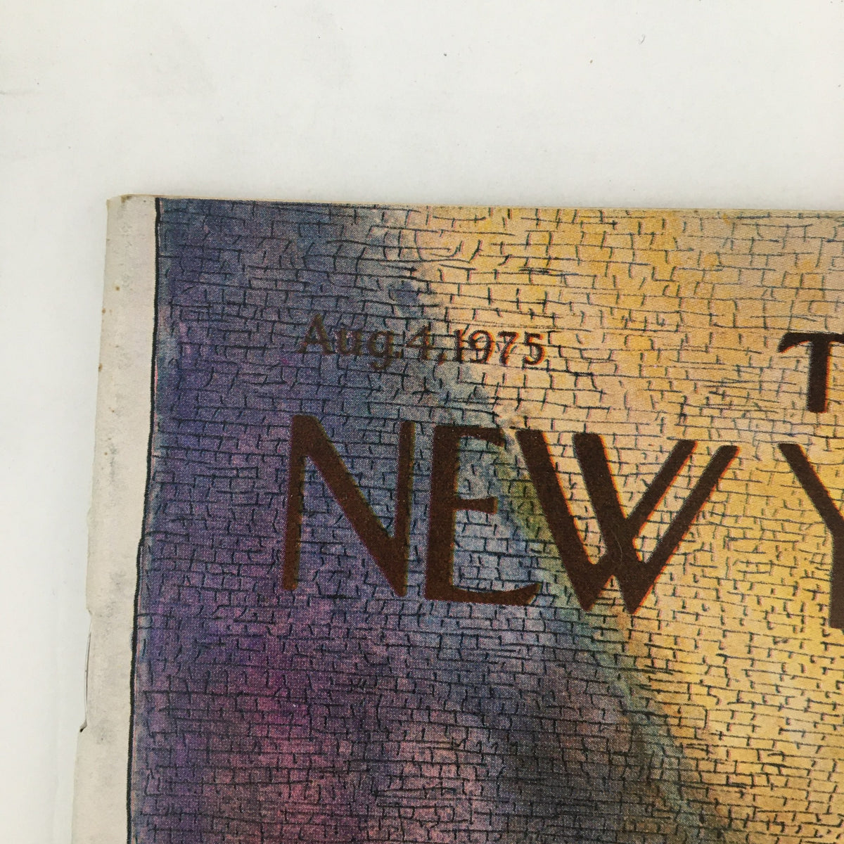 Close-up of the header from The New Yorker Magazine August 4, 1975, highlighting the issue date and title in artistic typography.