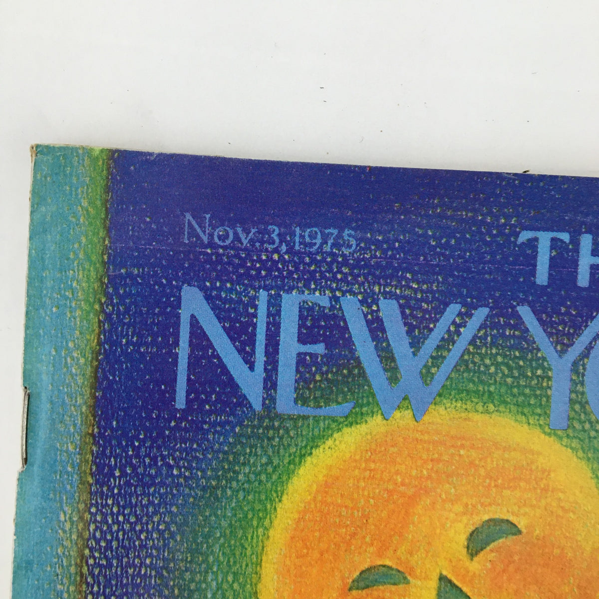 Cover of The New Yorker Magazine from November 3, 1975, featuring the title and date along with a colorful illustration titled 'Moon and Pumpkin' by Eugene Mihaesco.