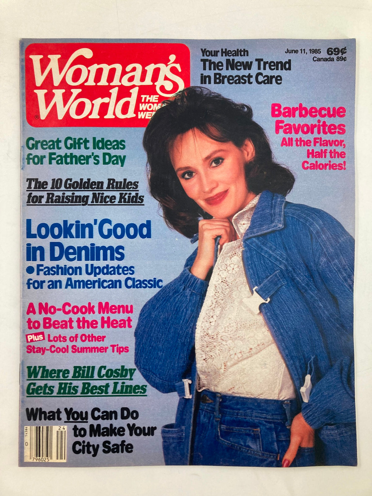 Cover of Woman's World Magazine June 11, 1985 featuring the headline 'The New Trend in Breast Care' along with articles on father's day gift ideas, fashion updates, and summer tips.