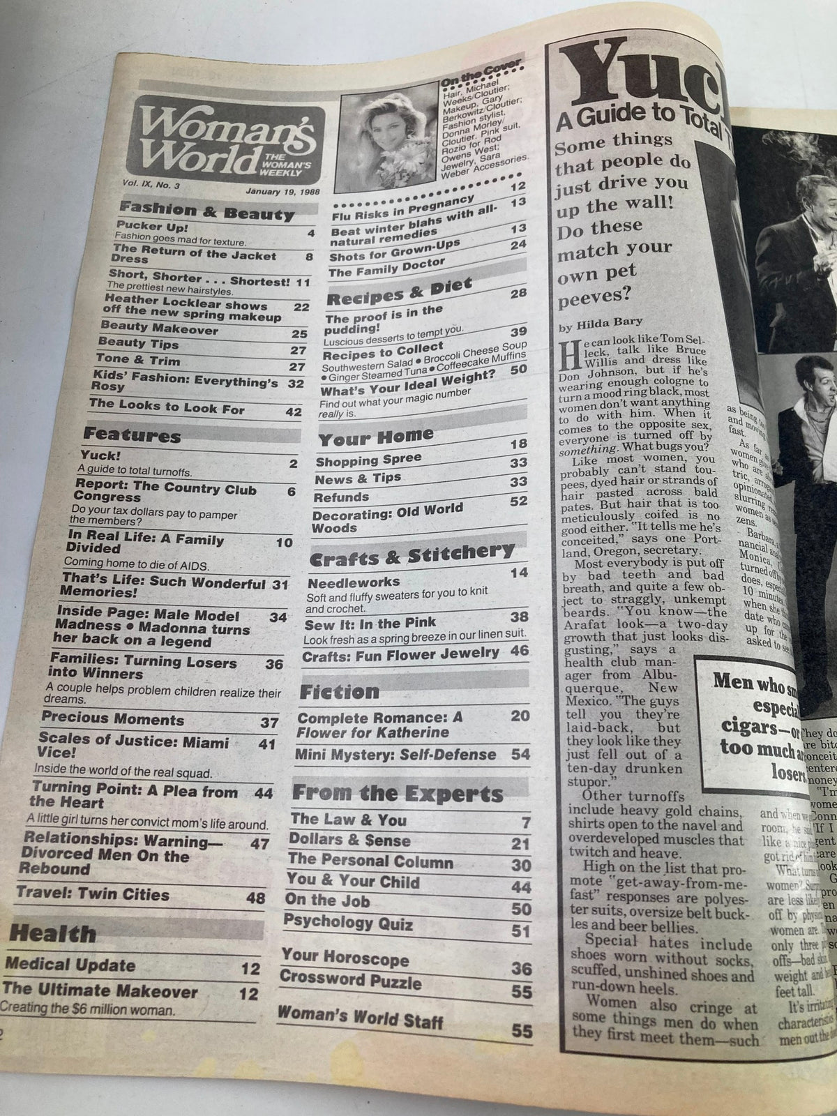 Woman's World Magazine January 19 1988 cover featuring articles on fashion, beauty, recipes, and lifestyle tips, with a focus on Heather Locklear.
