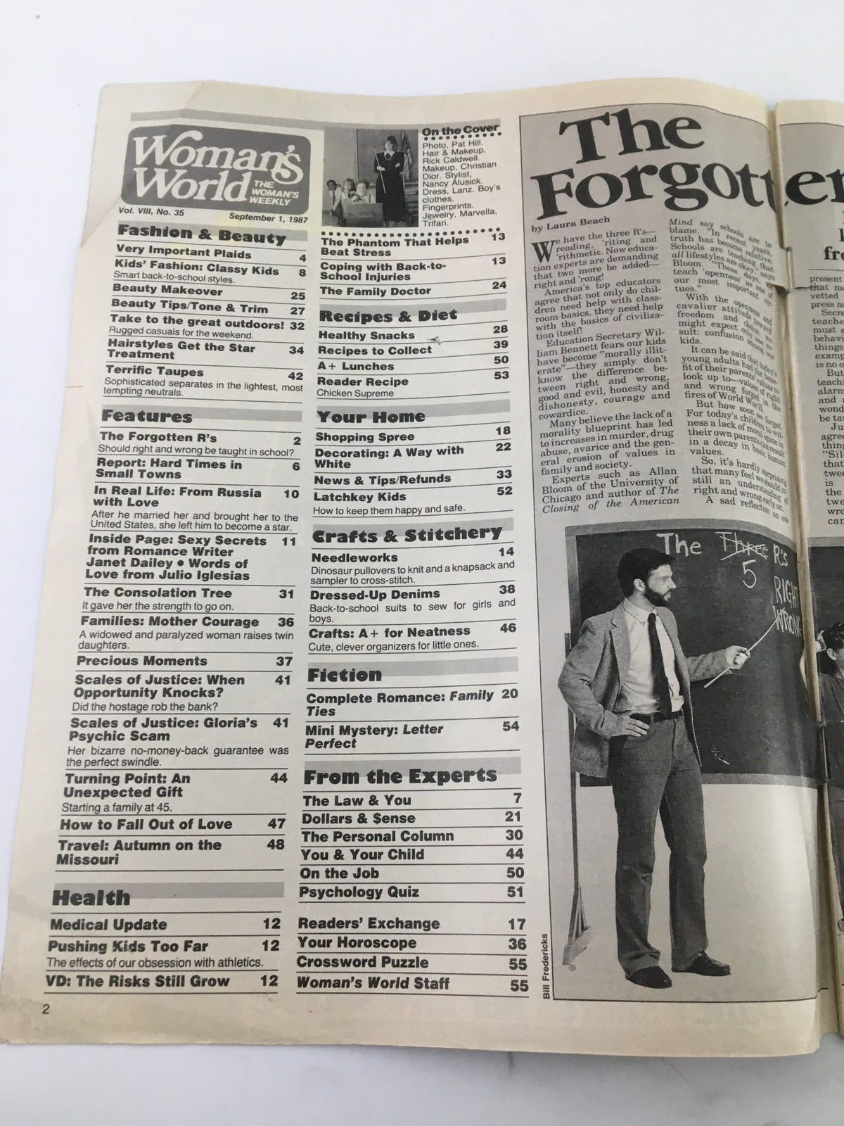 Woman's World Magazine September 1 1987 featuring articles on fashion, diet, and health, with the cover showcasing the title and contents including recipes, features, and expert advice.