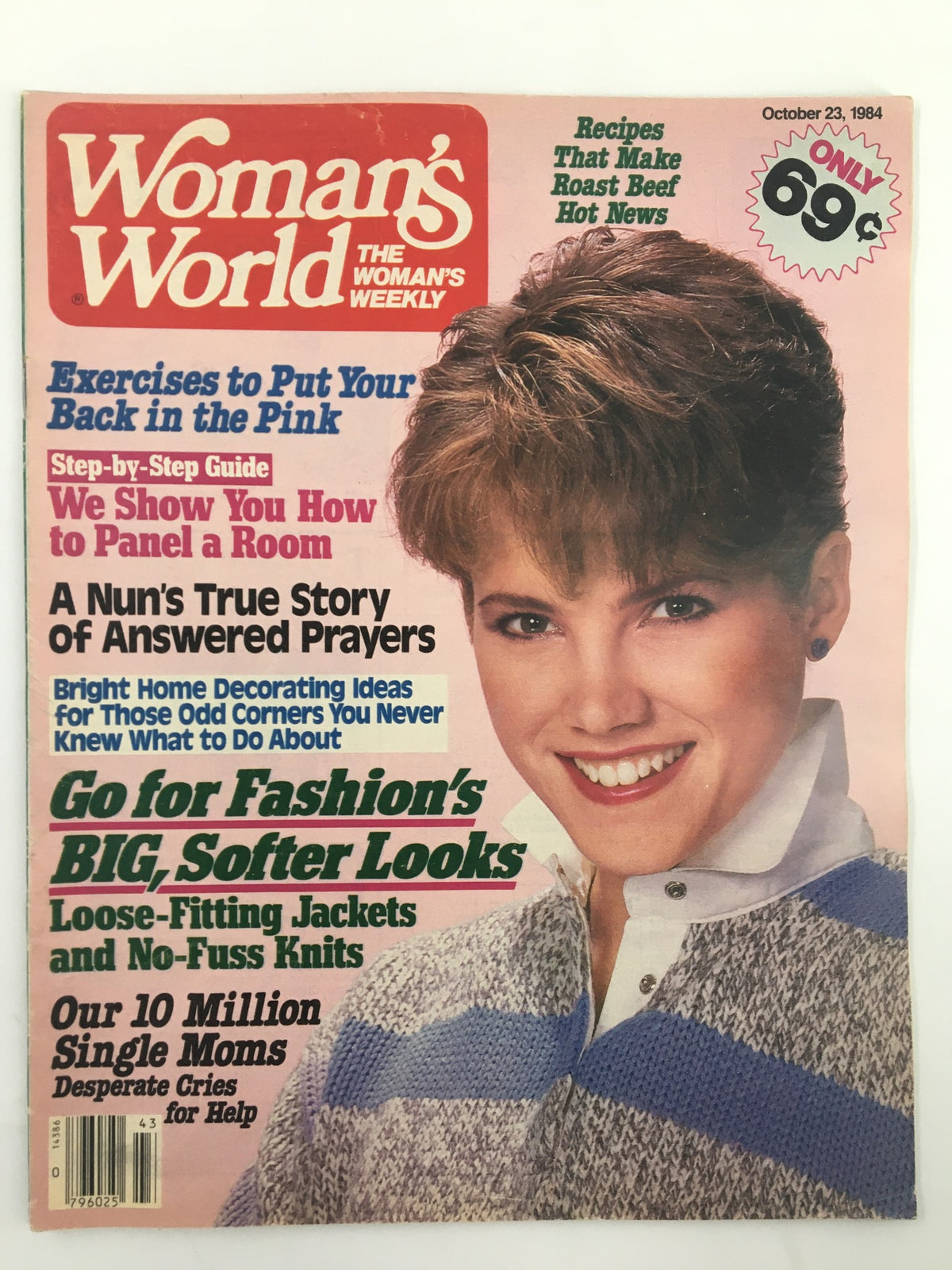 Cover of Woman's World Magazine from October 23, 1984, featuring the title 'A Nun's True Story.' The magazine includes articles on exercises, home decor, and fashion tips, alongside a smiling model in a stylish outfit.