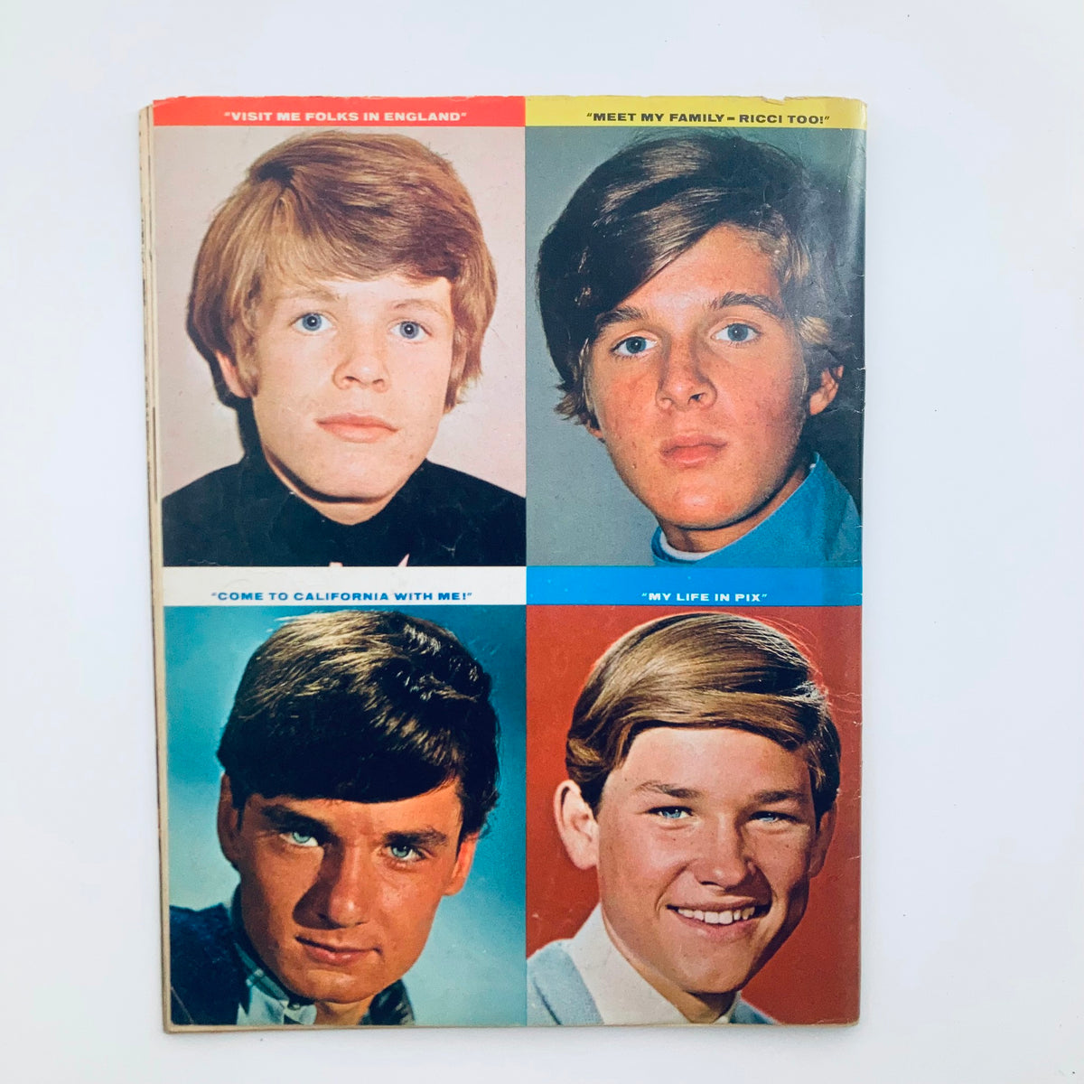 Back cover of VTG 16 Magazine July 1967 Vol 9 No. 2 showcasing four young men in a grid layout, capturing the essence of 1960s pop culture.