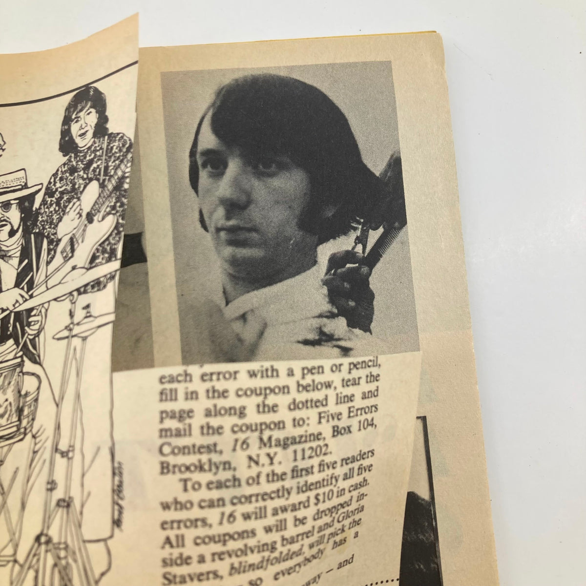 Image from VTG 16 Magazine December 1967 featuring a black and white photograph of a young man with long hair in a grooming scene, depicting the pop culture of the 1960s.