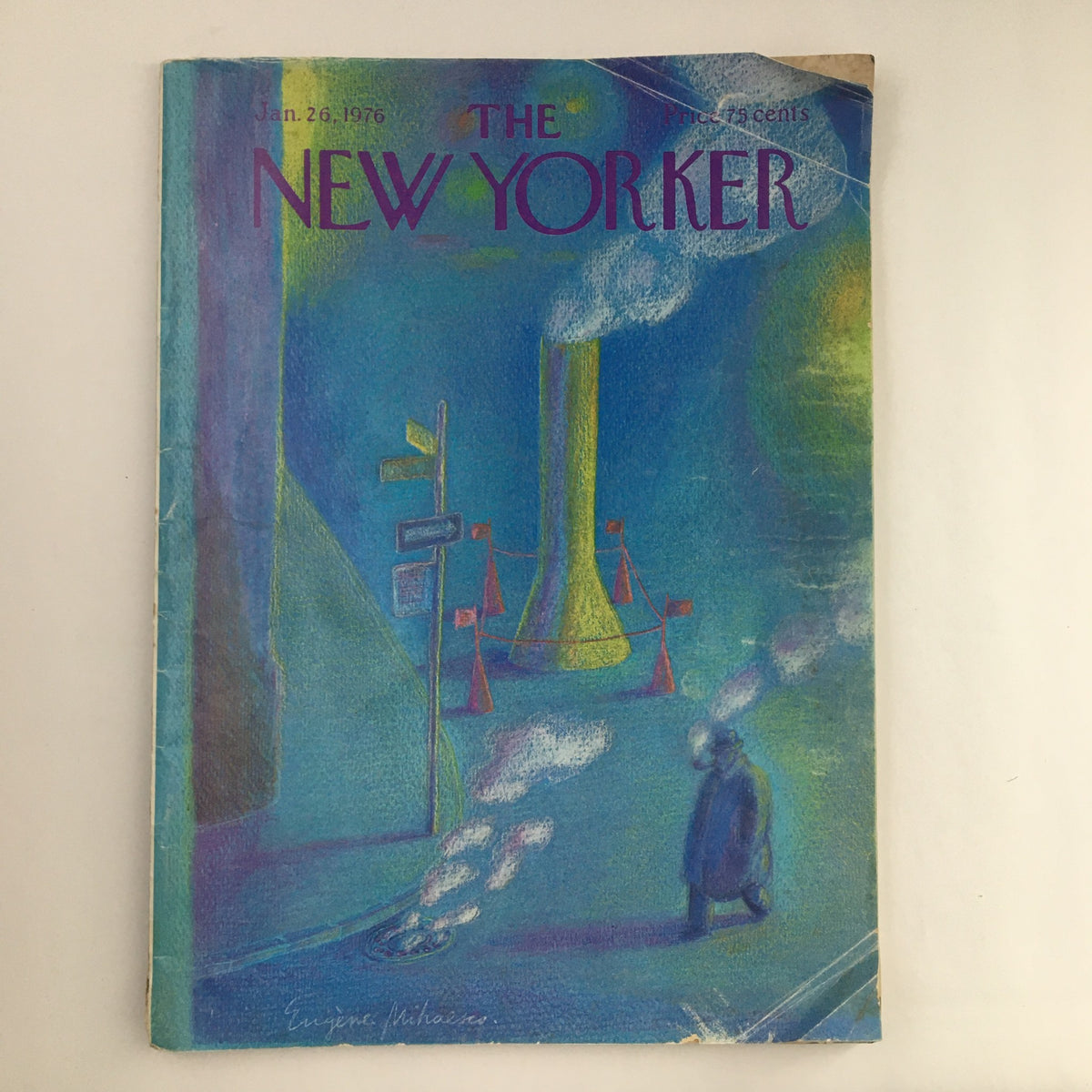 The New Yorker Magazine Cover from January 26, 1976, featuring the artwork 'Street Lights' by Eugene Mihaesco, showcasing a colorful night scene with street elements.
