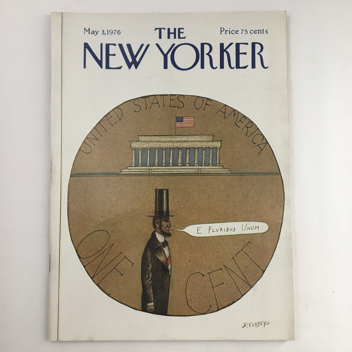 The New Yorker Magazine May 3 1976 featuring cover art by Saul Steinberg depicting Abraham Lincoln and the Lincoln Memorial with the title prominently displayed.