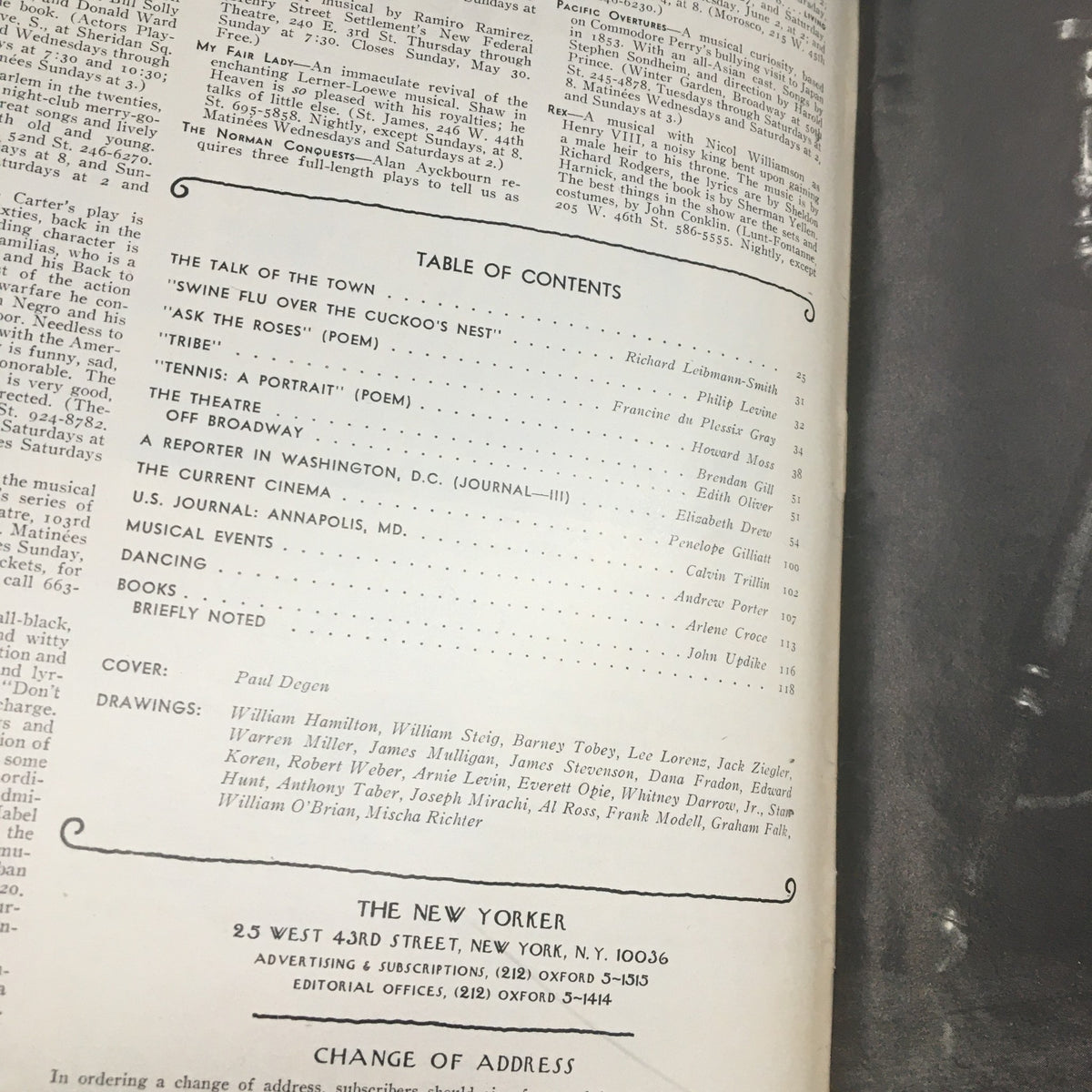 The New Yorker Magazine May 31 1976 interior page with table of contents listing articles and contributors.