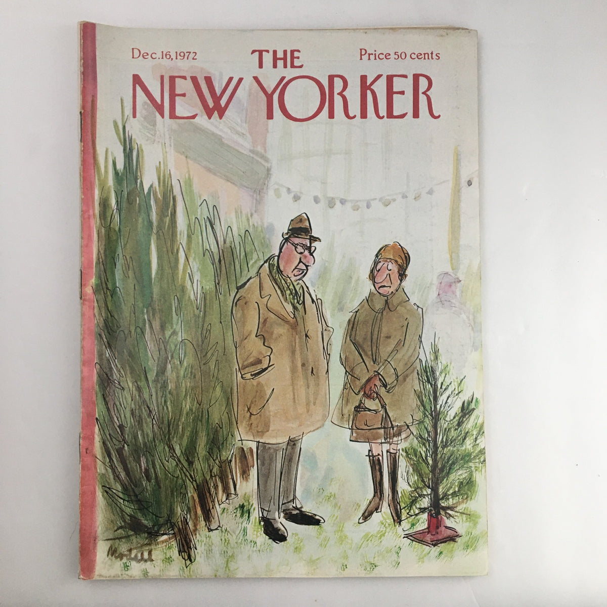 The New Yorker Magazine December 16 1972 cover featuring a cartoon illustration by Frank Modell depicting a man and a woman among pine trees, showcasing vintage artistic style.