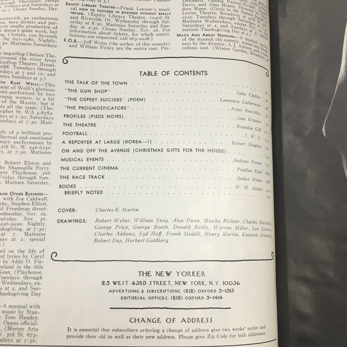 Table of Contents from The New Yorker Magazine, November 25, 1972, listing various articles including 'The Talk of the Town' and contributions by notable writers for this vintage issue.