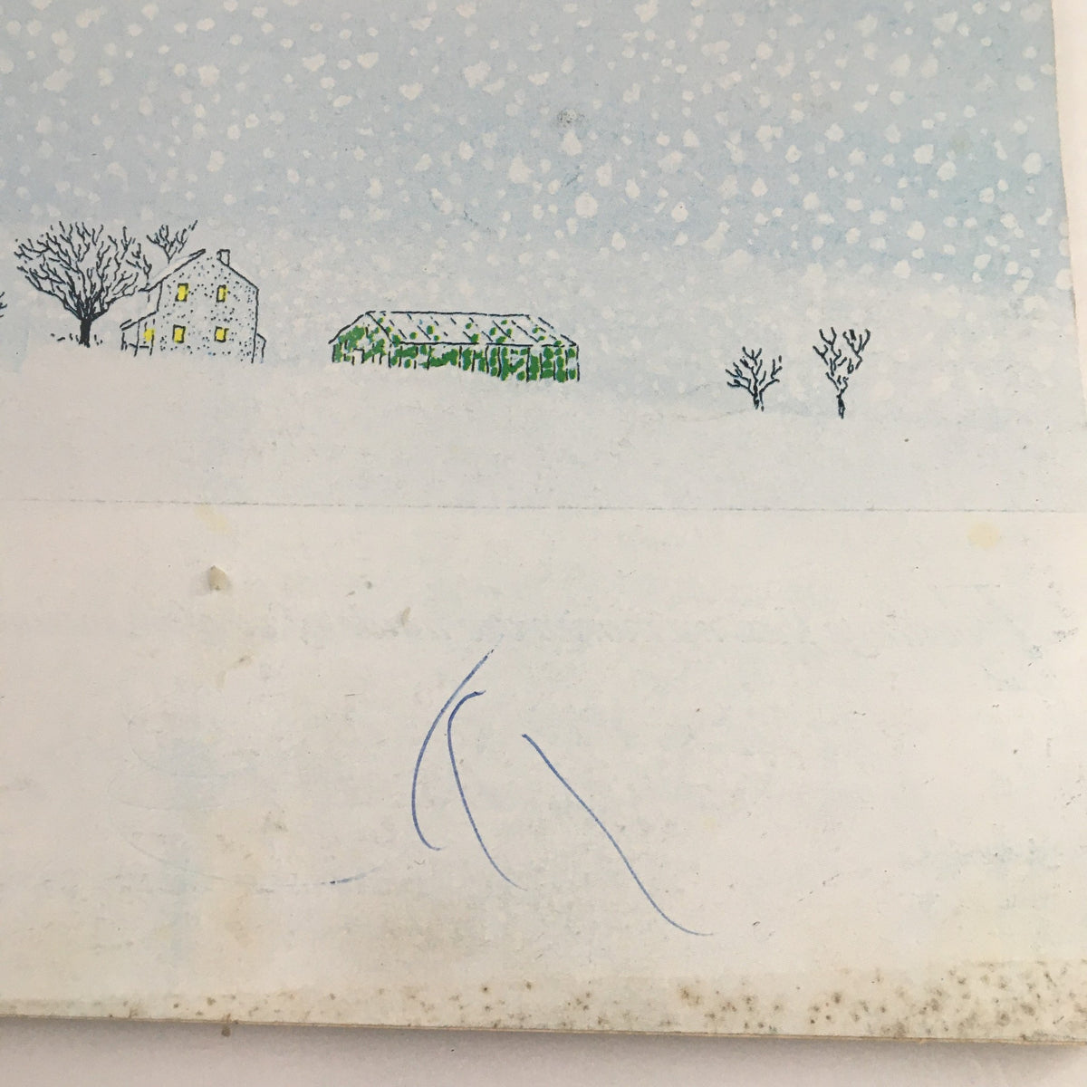 Detail shot of The New Yorker Magazine February 3, 1973 cover, highlighting the winter scenery including a house and trees, part of the artwork 'Winter House' by Raymond Davidson.