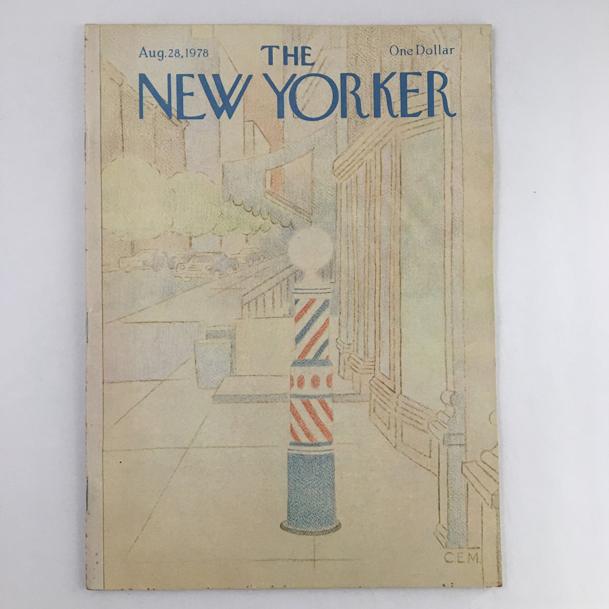 Cover of The New Yorker Magazine, August 28, 1978, featuring a Barber Shop illustration by Charles E. Martin, showcasing a vintage aesthetic reflective of late 70s New York City.