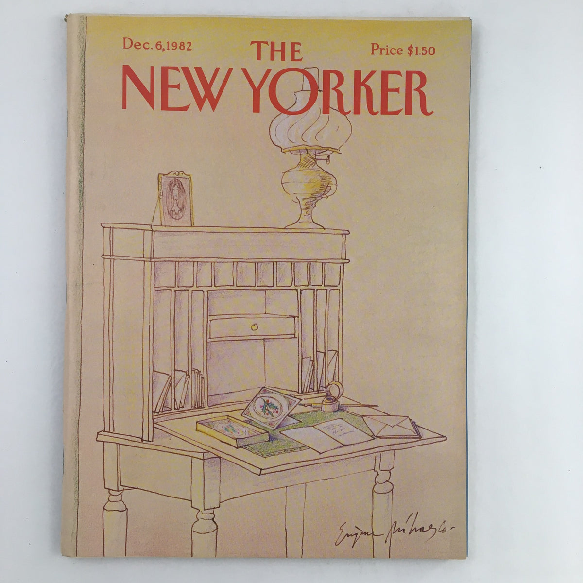 Cover of The New Yorker Magazine from December 6, 1982, featuring a study table illustration by Eugene Mihaesco, showing a lamp and decorative items.