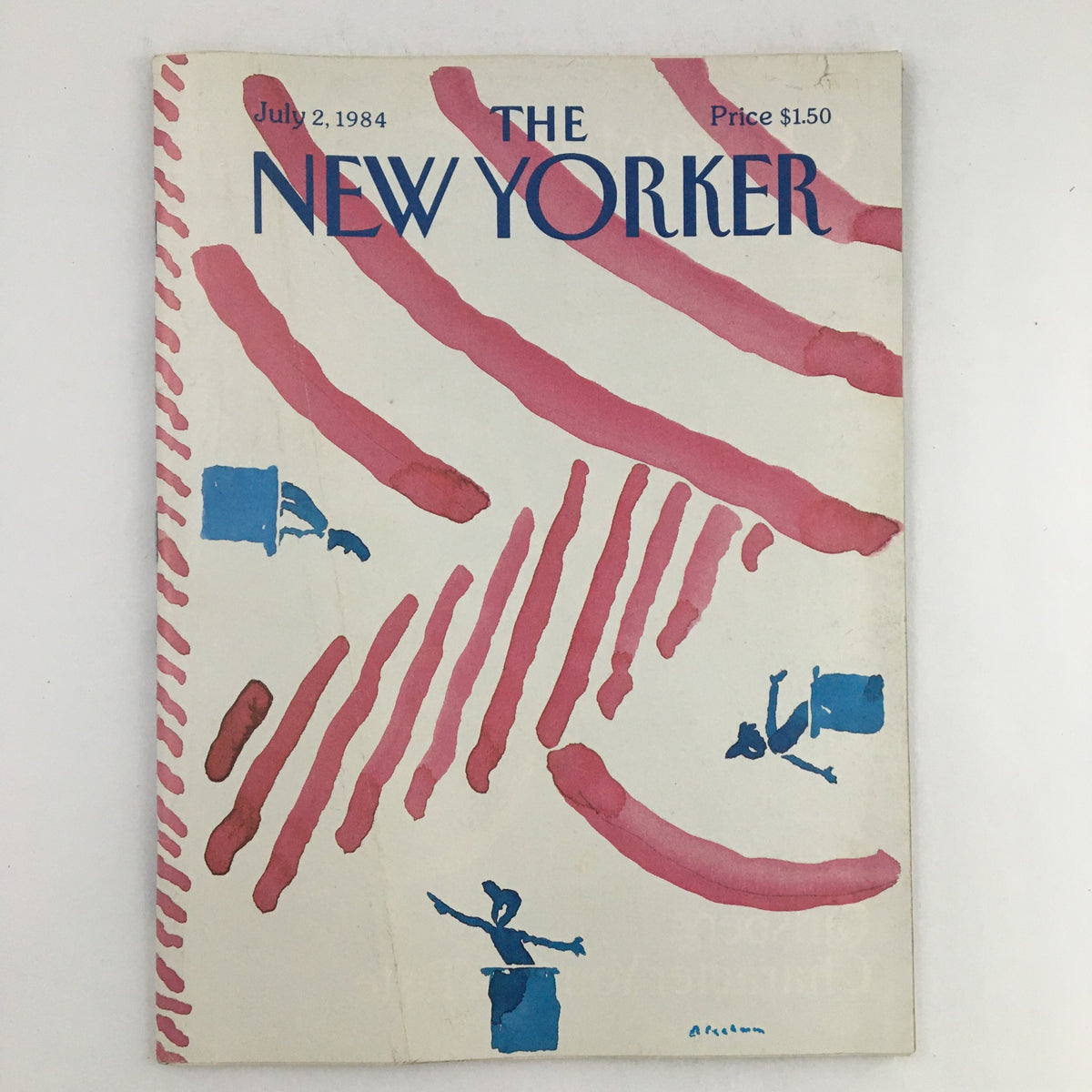 The New Yorker Magazine July 2 1984 Full Theme Cover by R.O. Blechman showcasing a distinctive artistic design with pink and blue elements.