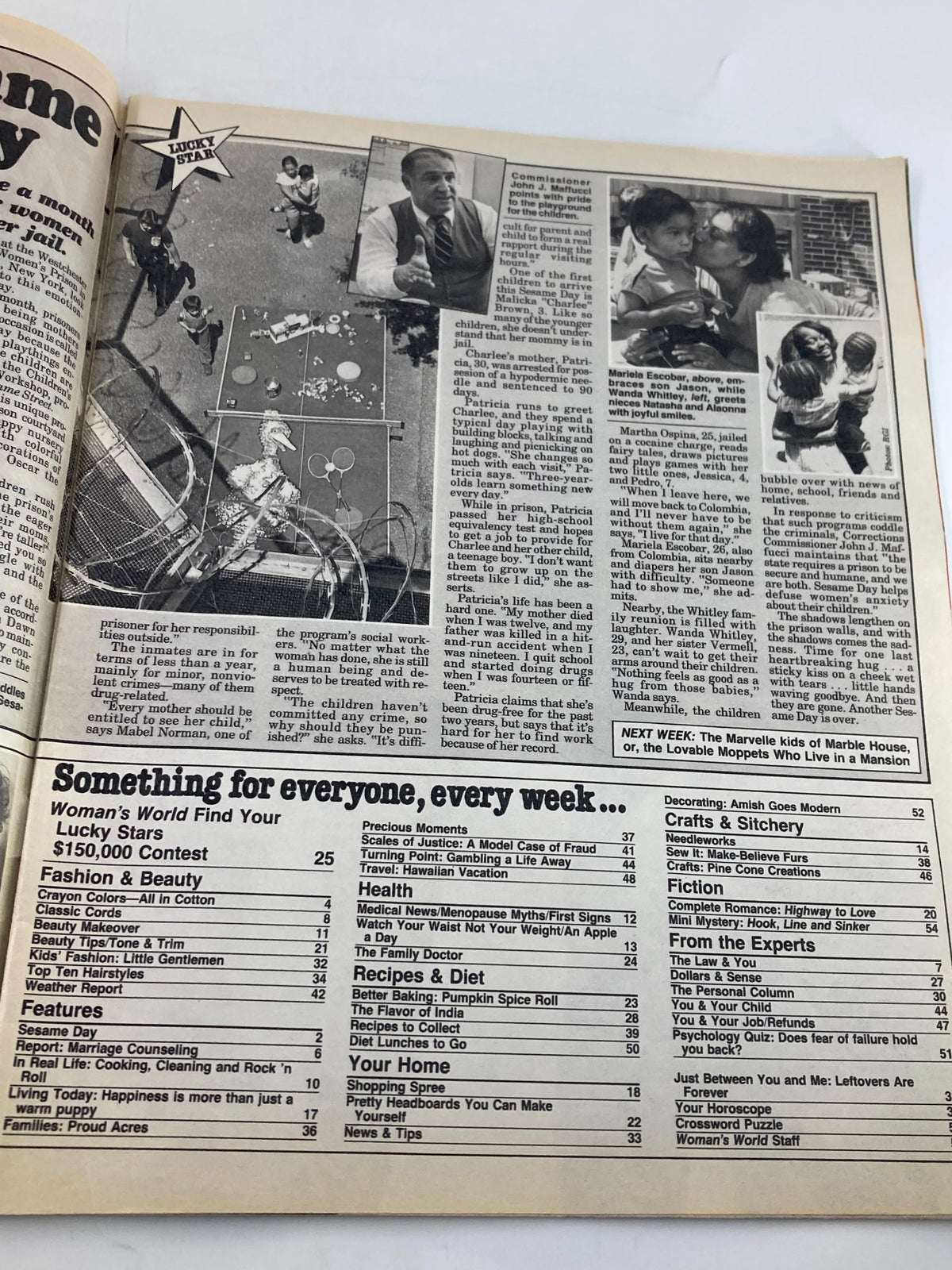 Interior page from Woman's World Magazine, October 16, 1984, displaying a feature on various topics including health, recipes, and a picture of children, reflecting the magazine's diverse content.