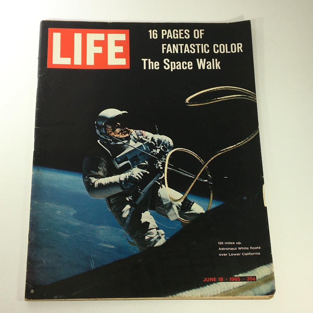 VTG Life Magazine June 18 1965 featuring The Space Walk on the cover, showcasing an astronaut floating in space against a backdrop of Earth, highlighting a significant moment in space exploration.