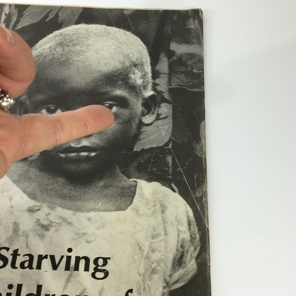 Close-up view of the cover of VTG Life Magazine from July 12, 1968, showing the main feature 'Starving Children of Biafra War'. The image focuses on a child with a distressed expression, further emphasizing the plight depicted in the article.