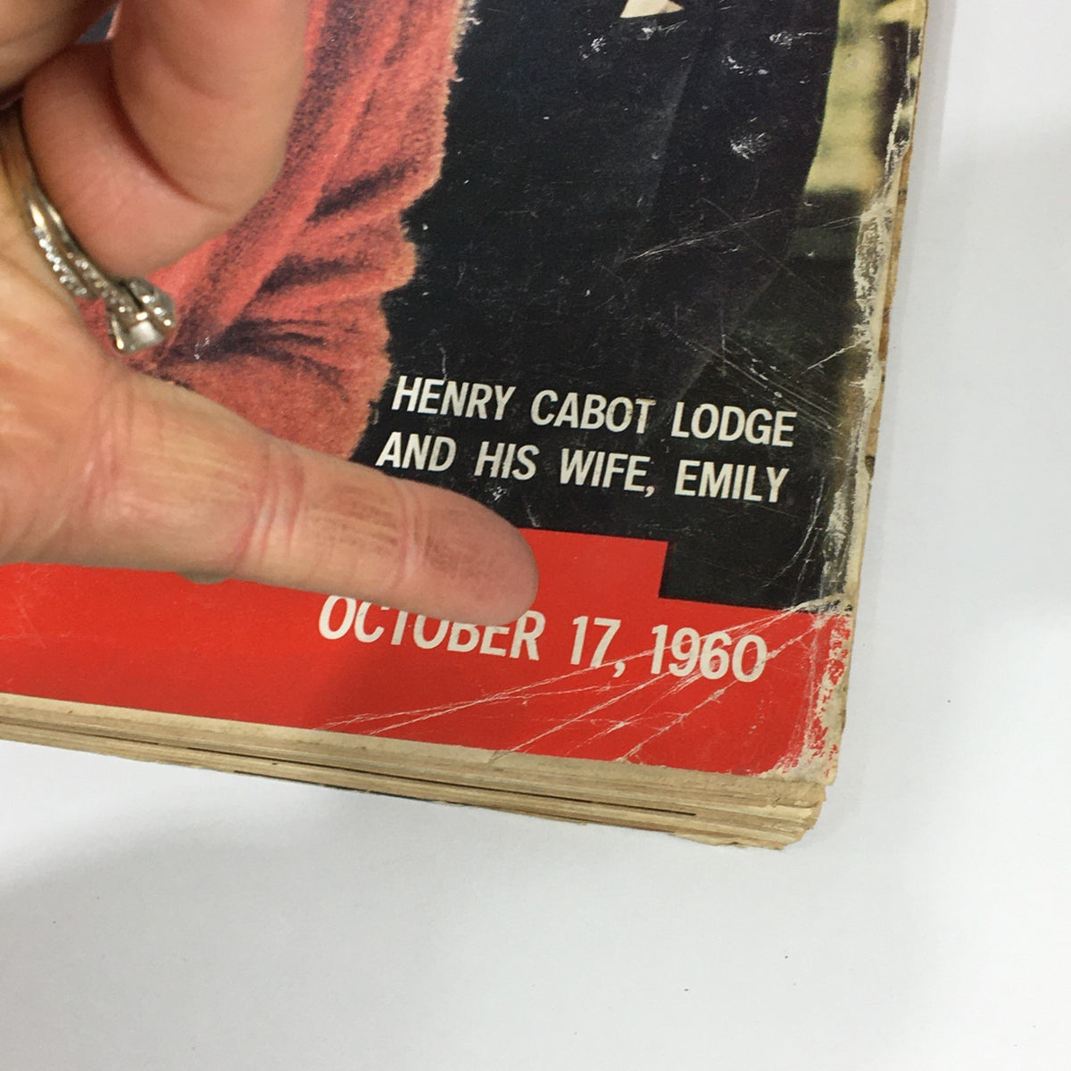 Close-up of the cover of VTG Life Magazine October 17 1960, highlighting the title and feature on Henry Cabot Lodge and his wife Emily.