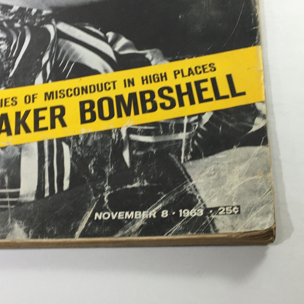 Cover of Life Magazine dated November 8, 1963, featuring the bold title 'Bobby Baker Bombshell' and highlighting stories of misconduct in high places.