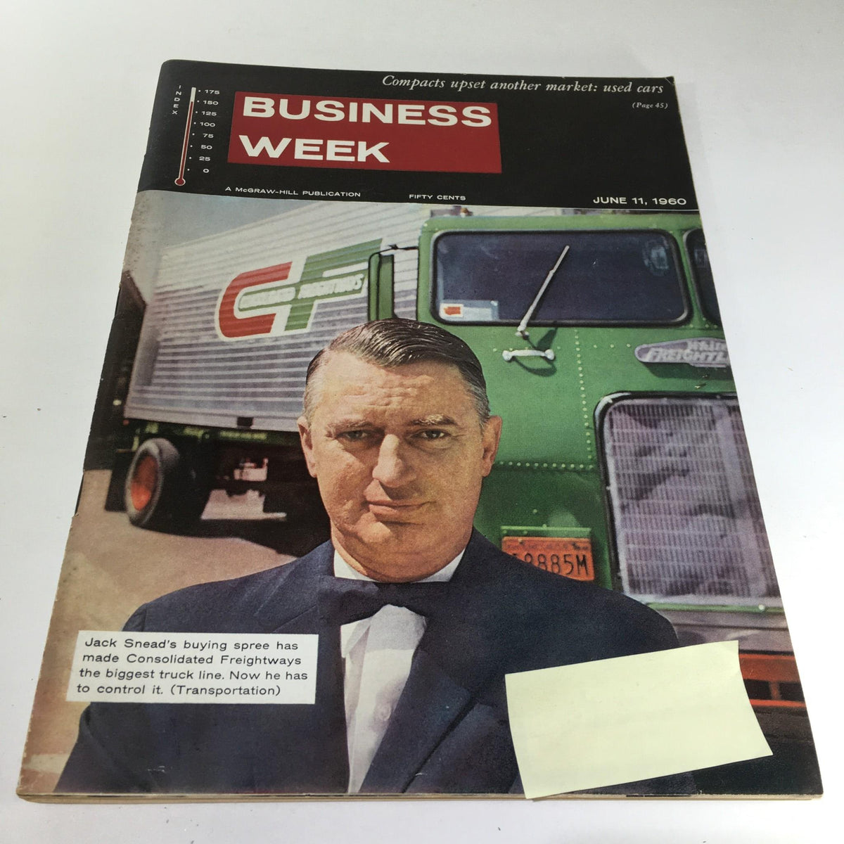 Cover of Business Week Magazine from June 11, 1960, featuring Jack Snead and highlighting his buying spree which made Consolidated Freightways the biggest truck line. The magazine illustrates the economic landscape of the 1960s and showcases a vintage collectible magazine significant for business enthusiasts.