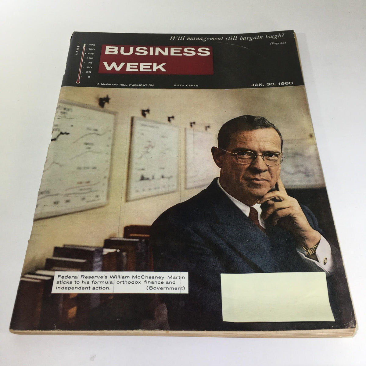 Cover image of Business Week Magazine from January 30, 1960, featuring an article on Federal Reserve's William McChesney Martin with a focus on orthodox finance and independent action. The magazine showcases historical insights into America's economic landscape.