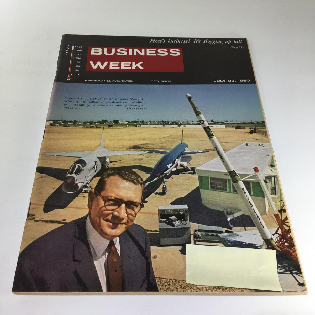Cover of Business Week Magazine from July 23, 1960, featuring Frederick O. Detweller of Chance Vought, with aircraft and a rocket in the background. This vintage magazine cover reflects the aerospace industry and innovation during the 1960s.
