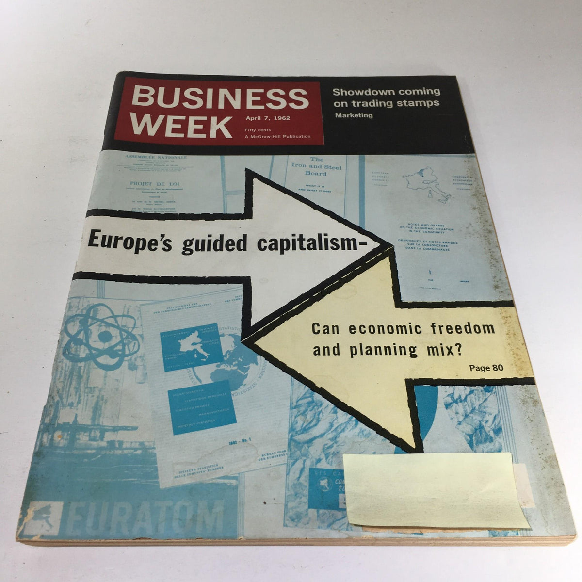 Cover of Business Week Magazine April 7 1962 showcasing the theme 'Europe's Guided Capitalism' with visual elements and text highlighting economic discussions.