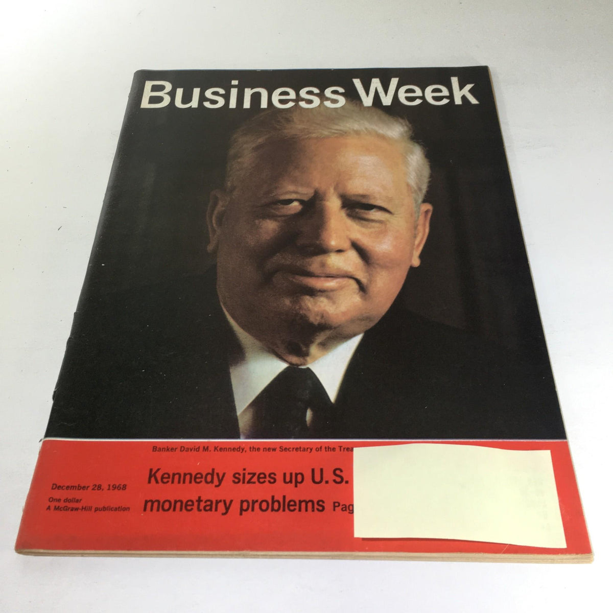 Cover of VTG Business Week Magazine from December 28, 1968, featuring a portrait of David M. Kennedy, the new Secretary of the Treasury. The magazine highlights economic issues of the late 1960s.