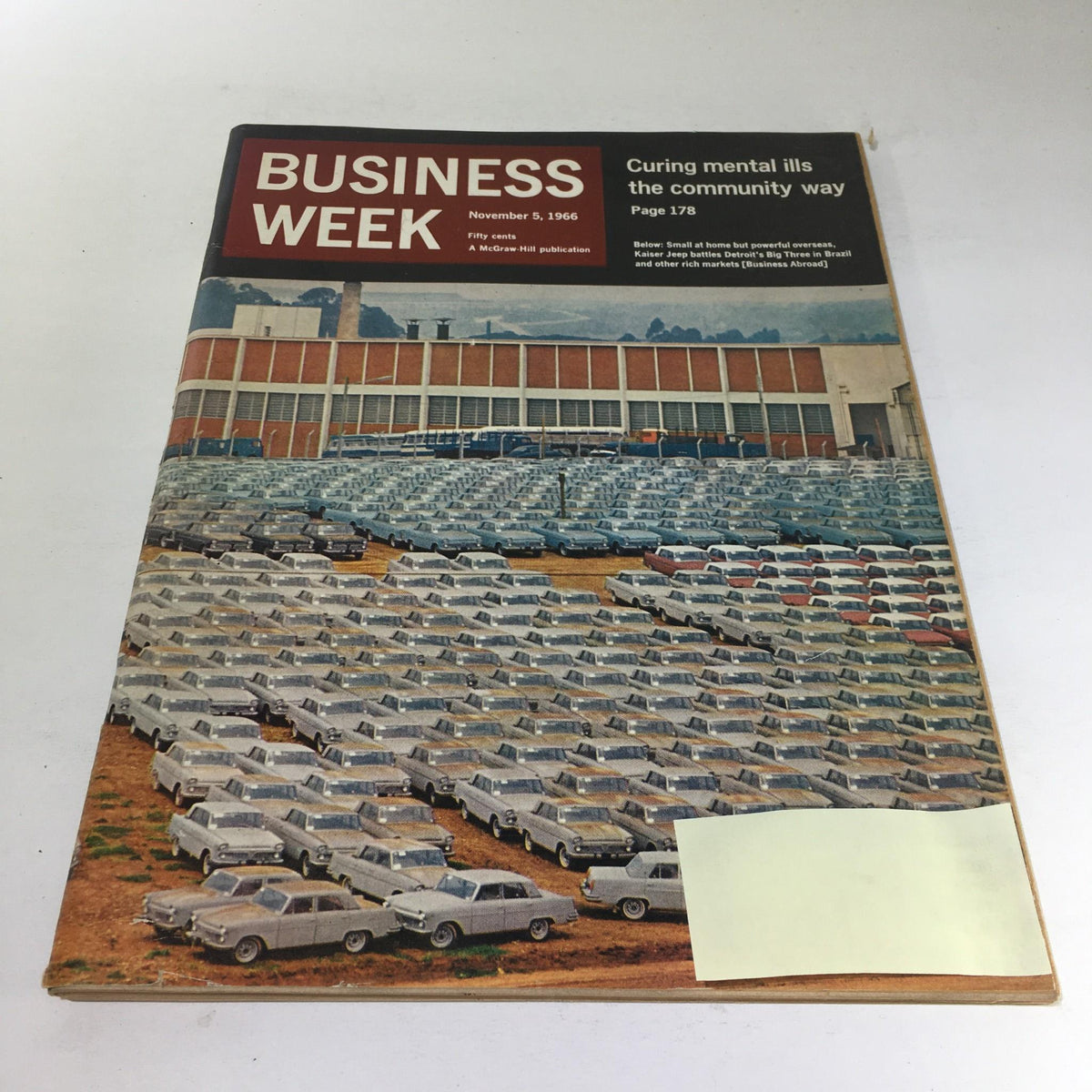 Cover of Business Week Magazine dated November 5, 1966, featuring an article on 'Curing Mental Ills The Community Way.' The image shows a large parking lot filled with numerous parked cars, showcasing a vintage look typical of the 1960s.
