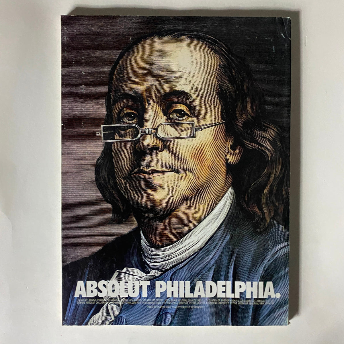 Fortune Magazine March 16, 1998 cover featuring artwork by Roberto Ziche and Reika, showcasing a vintage illustration with a notable depiction of Benjamin Franklin, themed as 'Absolut Philadelphia'.