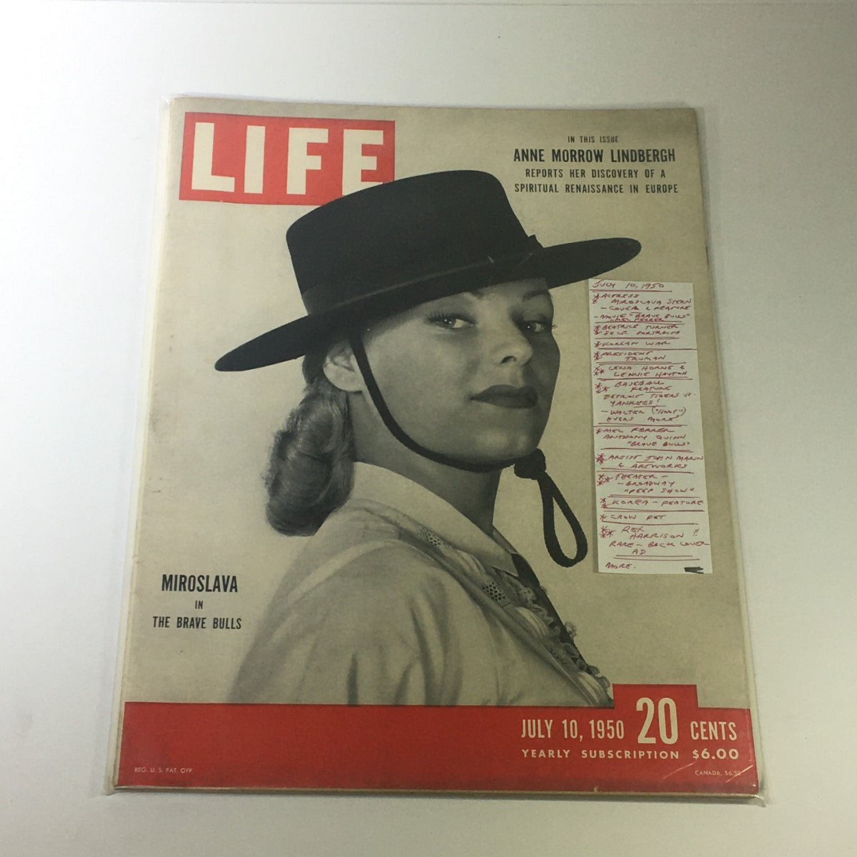 VTG Life Magazine July 10 1950 featuring actress Miroslava Stern on the cover, showcasing her beauty and the vibrant design of the magazine.