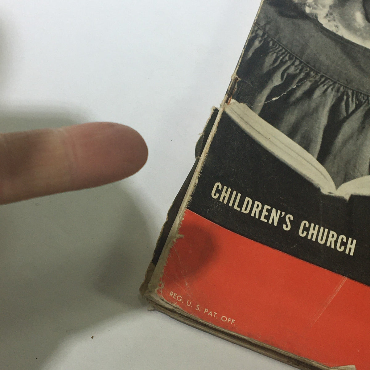 Close-up of the edge of the VTG Life Magazine June 3, 1946 showing the Children's Church title and minor wear.