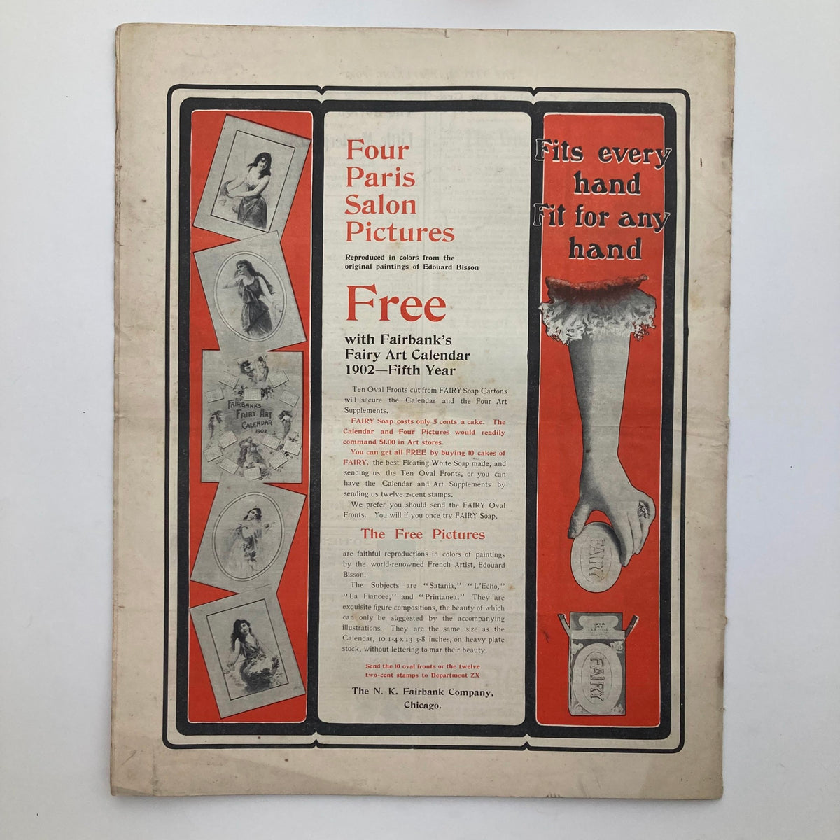 Back cover of The Saturday Evening Post December 14 1901, featuring an advertisement for Four Paris Salon Pictures with Fairbank's Fairy Art Calendar.